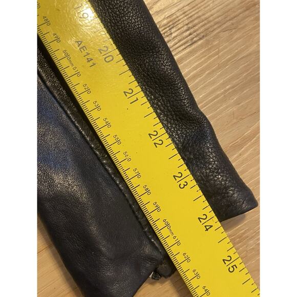 Massimo Dutti Leather Asymmetrical Zip Moto Biker Jacket Navy Women's Size M - Picture 6 of 12